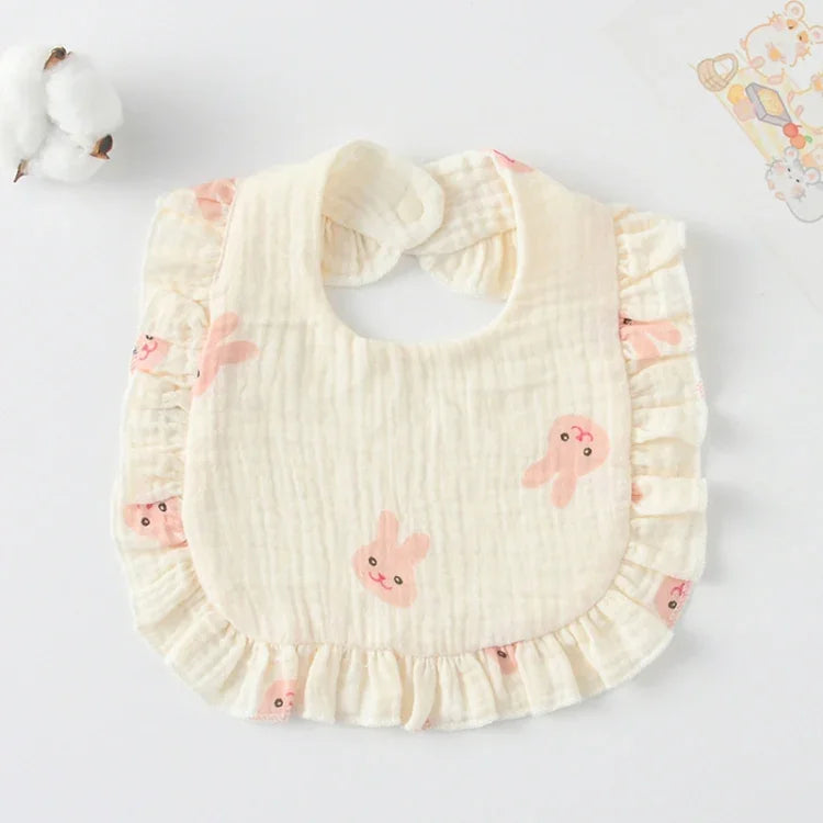 Baby Feeding Bib Ruffle Infants Saliva Towel Soft Cotton Burp Cloth, Yellow Lemon, Rabbit, Yellow Orange, Peach Heart, Mushroom Rabbit, Leaf Fruit, Little Pink Rabbit, Love, Dutch Flower, Floral, Pink Rose, Squirrel, Rainbow, Little Tiger              ...