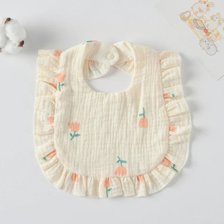 Baby Feeding Bib Ruffle Infants Saliva Towel Soft Cotton Burp Cloth, Yellow Lemon, Rabbit, Yellow Orange, Peach Heart, Mushroom Rabbit, Leaf Fruit, Little Pink Rabbit, Love, Dutch Flower, Floral, Pink Rose, Squirrel, Rainbow, Little Tiger              ...