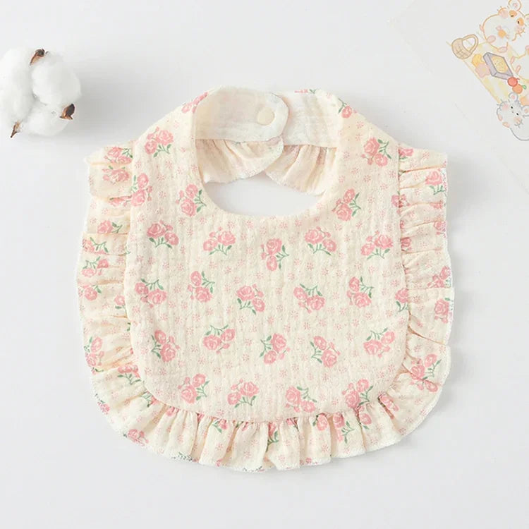Baby Feeding Bib Ruffle Infants Saliva Towel Soft Cotton Burp Cloth, Yellow Lemon, Rabbit, Yellow Orange, Peach Heart, Mushroom Rabbit, Leaf Fruit, Little Pink Rabbit, Love, Dutch Flower, Floral, Pink Rose, Squirrel, Rainbow, Little Tiger              ...