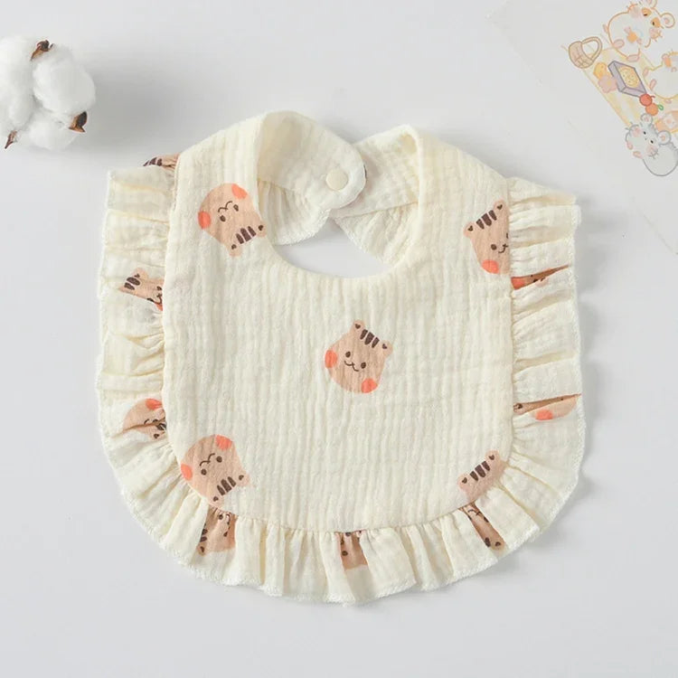 Baby Feeding Bib Ruffle Infants Saliva Towel Soft Cotton Burp Cloth, Yellow Lemon, Rabbit, Yellow Orange, Peach Heart, Mushroom Rabbit, Leaf Fruit, Little Pink Rabbit, Love, Dutch Flower, Floral, Pink Rose, Squirrel, Rainbow, Little Tiger              ...