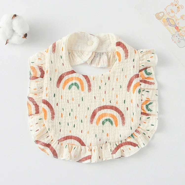 Baby Feeding Bib Ruffle Infants Saliva Towel Soft Cotton Burp Cloth, Yellow Lemon, Rabbit, Yellow Orange, Peach Heart, Mushroom Rabbit, Leaf Fruit, Little Pink Rabbit, Love, Dutch Flower, Floral, Pink Rose, Squirrel, Rainbow, Little Tiger              ...