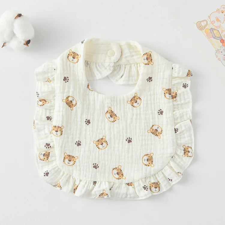 Baby Feeding Bib Ruffle Infants Saliva Towel Soft Cotton Burp Cloth, Yellow Lemon, Rabbit, Yellow Orange, Peach Heart, Mushroom Rabbit, Leaf Fruit, Little Pink Rabbit, Love, Dutch Flower, Floral, Pink Rose, Squirrel, Rainbow, Little Tiger              ...
