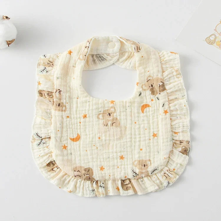 Baby Feeding Bib Ruffle Infants Saliva Towel Soft Cotton Burp Cloth, Yellow Lemon, Rabbit, Yellow Orange, Peach Heart, Mushroom Rabbit, Leaf Fruit, Little Pink Rabbit, Love, Dutch Flower, Floral, Pink Rose, Squirrel, Rainbow, Little Tiger              ...