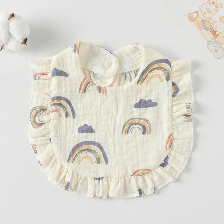 Baby Feeding Bib Ruffle Infants Saliva Towel Soft Cotton Burp Cloth, Yellow Lemon, Rabbit, Yellow Orange, Peach Heart, Mushroom Rabbit, Leaf Fruit, Little Pink Rabbit, Love, Dutch Flower, Floral, Pink Rose, Squirrel, Rainbow, Little Tiger              ...