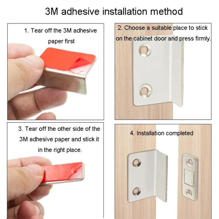 Hút cửa tủ quần áo trượt 90 độ không đục lỗ, phần mỏng, hút từ tính, màu bạc, đen