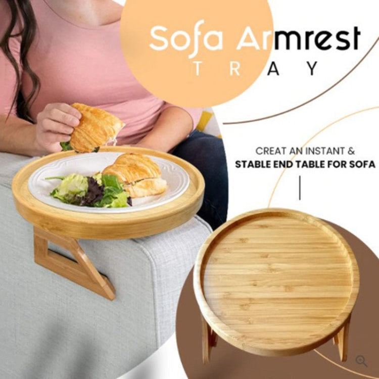 Khay tròn sofa gấp 25cm, khay kê tay ghế sofa tại nhà, gỗ thông, tre