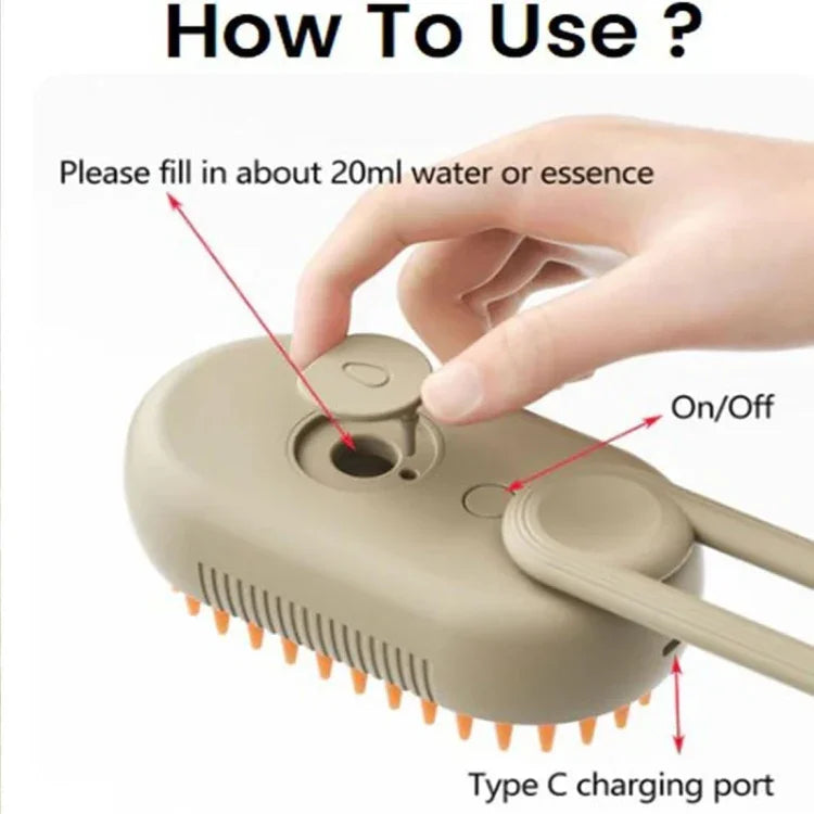 Lược Phun Điện Thú Cưng Có Thể Sạc Lại Bàn Chải Chải Lông Hơi Nước Cho Mèo, Tay Cầm Màu Trắng, Tay Cầm Màu Cà Phê