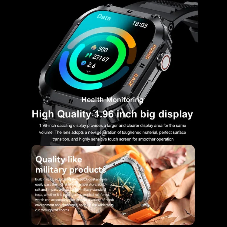 K57 Pro đồng hồ thông minh gọi Bluetooth 1,96 inch hiển thị nhạc thời tiết chống nước, Màu đen, Cam, Da đen, Da bạc, Thép đen, Thép bạc, Ba hạt đen, Ba hạt bạc, Tre đen, Tre bạc