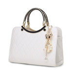 Large capacity PU Leather Diamond Pattern Ladies Handbag with Hanging Ornaments