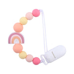 Dây đeo núm vú chống rơi cho bé hạt silicone cầu vồng kẹp núm vú, tím cầu vồng, hồng cầu vồng, xanh cầu vồng