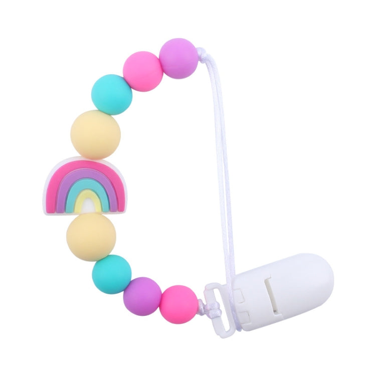 Dây đeo núm vú chống rơi cho bé hạt silicone cầu vồng kẹp núm vú, tím cầu vồng, hồng cầu vồng, xanh cầu vồng