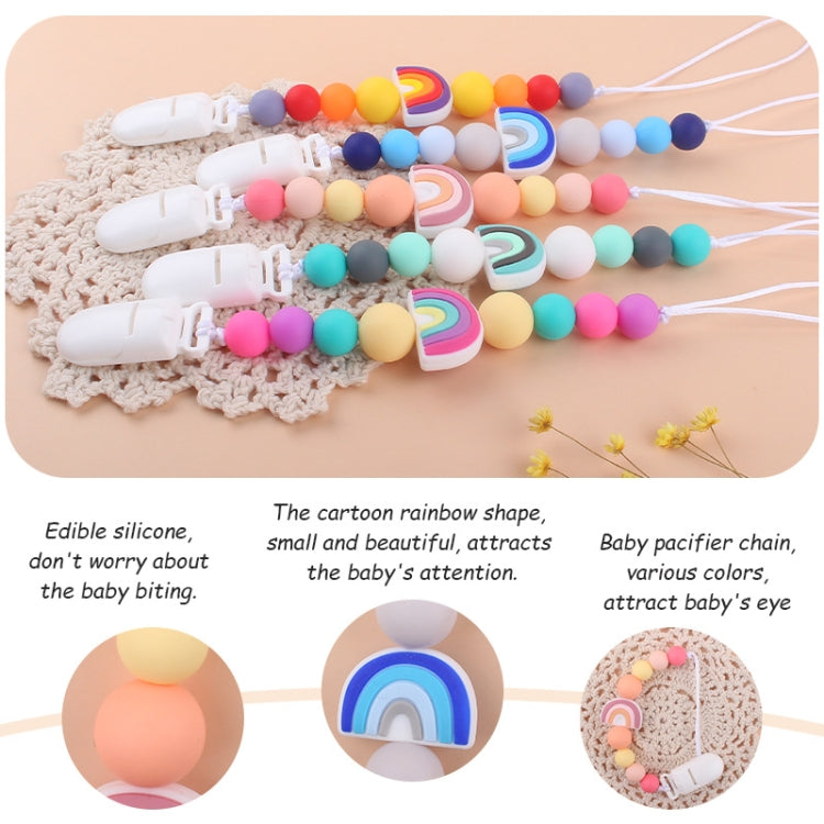 Dây đeo núm vú chống rơi cho bé hạt silicone cầu vồng kẹp núm vú, tím cầu vồng, hồng cầu vồng, xanh cầu vồng