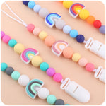 Dây đeo núm vú chống rơi cho bé hạt silicone cầu vồng kẹp núm vú, tím cầu vồng, hồng cầu vồng, xanh cầu vồng