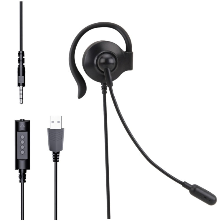 Tai nghe máy tính có móc tai SOYTO SY227 một bên, dây có điều khiển USB tách rời 3.5mm