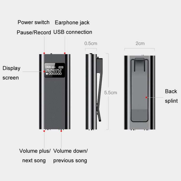 Máy ghi âm thông minh Q25 có màn hình HD chống ồn, kẹp sau, dành cho phóng viên, dung lượng 4GB, 8GB, 16GB, 32GB
