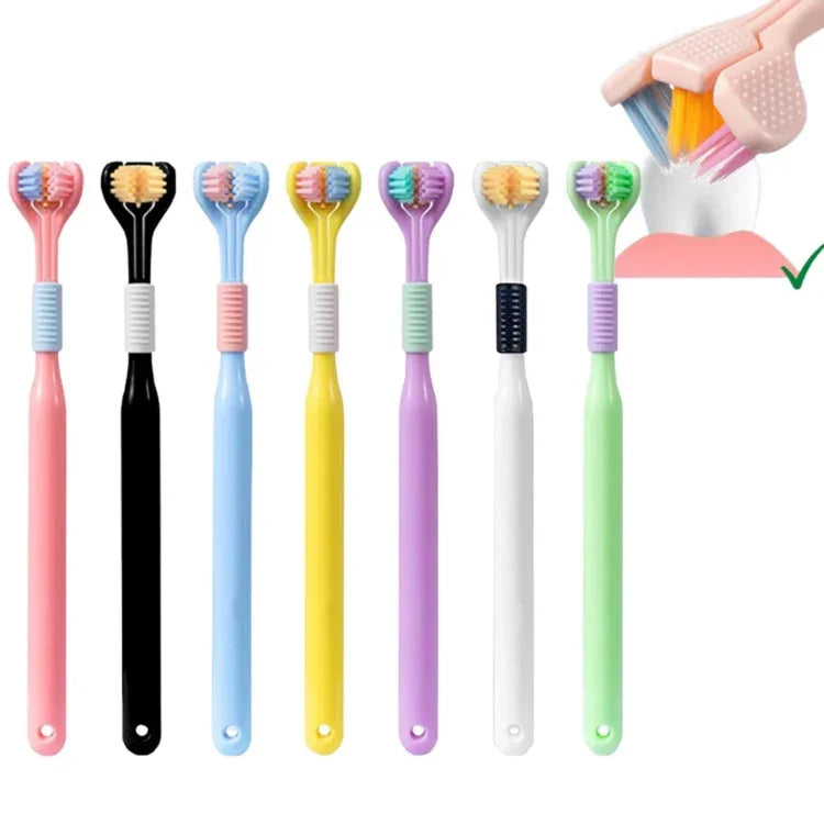 Bàn chải đánh răng ba mặt lông mềm hình chữ V 360 độ YALINA, 418 người lớn màu hồng, 418 người lớn màu tím, A22 trẻ em màu hồng, A22 trẻ em màu vàng, A22 trẻ em màu xanh