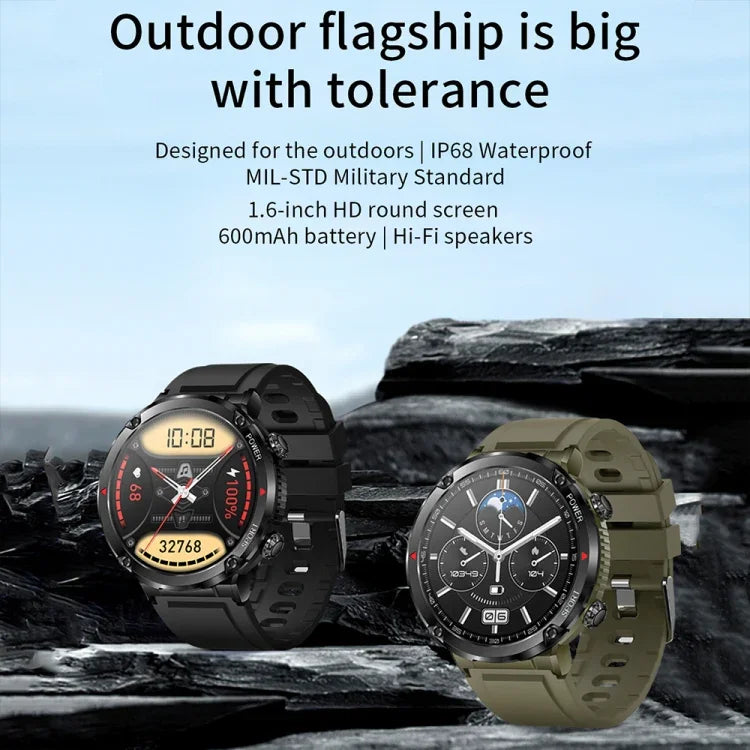 T30 đồng hồ thông minh thể thao ngoài trời chống nước 1,6 inch nghe nhạc gọi Bluetooth, Màu đen, Xanh đậm, Thép đen+Silicone, Lưới đen+Silicone