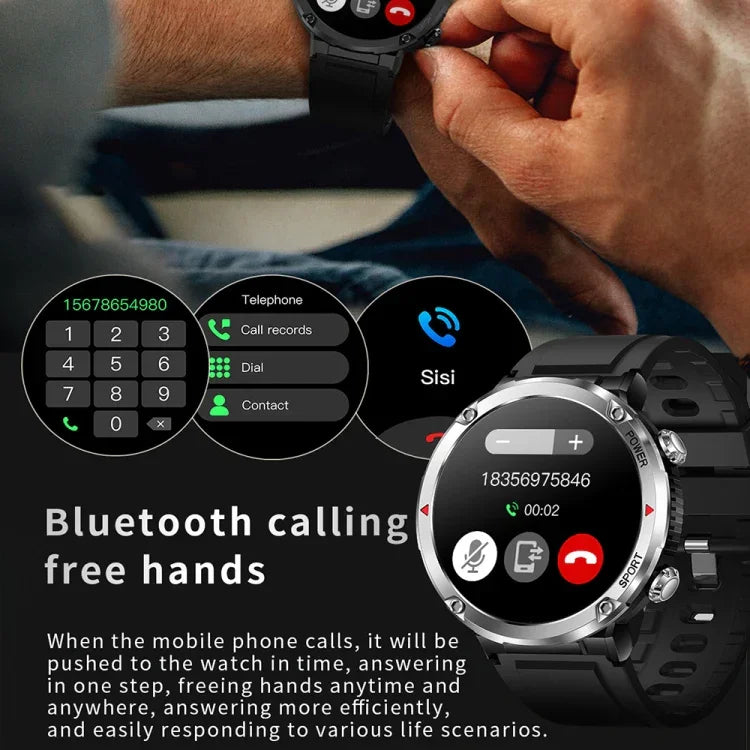 T30 đồng hồ thông minh thể thao ngoài trời chống nước 1,6 inch nghe nhạc gọi Bluetooth, Màu đen, Xanh đậm, Thép đen+Silicone, Lưới đen+Silicone