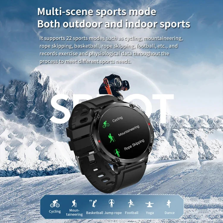 T30 đồng hồ thông minh thể thao ngoài trời chống nước 1,6 inch nghe nhạc gọi Bluetooth, Màu đen, Xanh đậm, Thép đen+Silicone, Lưới đen+Silicone