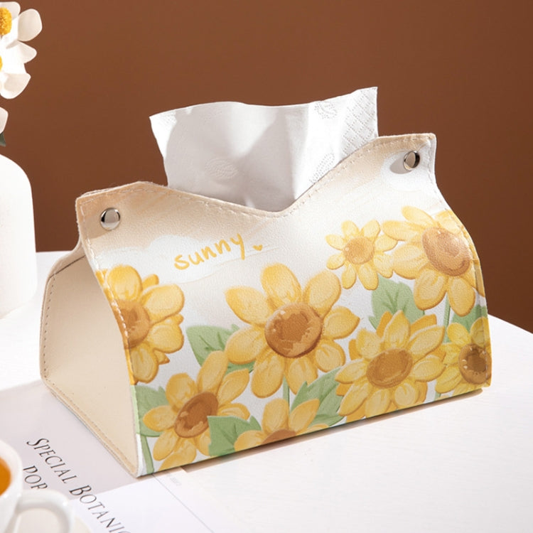 Hộp đựng khăn giấy bằng da in dầu, túi đựng khăn trang trí phòng khách, hoa hướng dương vàng