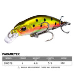 Mồi câu Minnow chìm 5.3cm 4.6g, mồi nhựa cứng bionic đổ dài, cần câu, lưỡi câu PROBEROS DW577 8003, lưỡi câu thường PROBEROS DW578