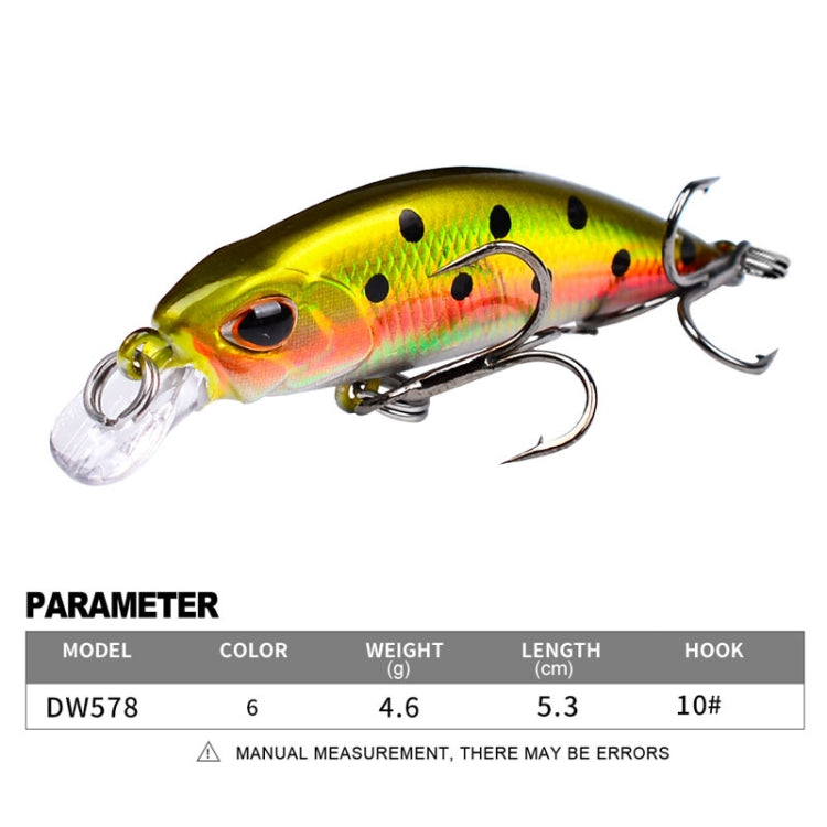 Mồi câu Minnow chìm 5.3cm 4.6g, mồi nhựa cứng bionic đổ dài, cần câu, lưỡi câu PROBEROS DW577 8003, lưỡi câu thường PROBEROS DW578