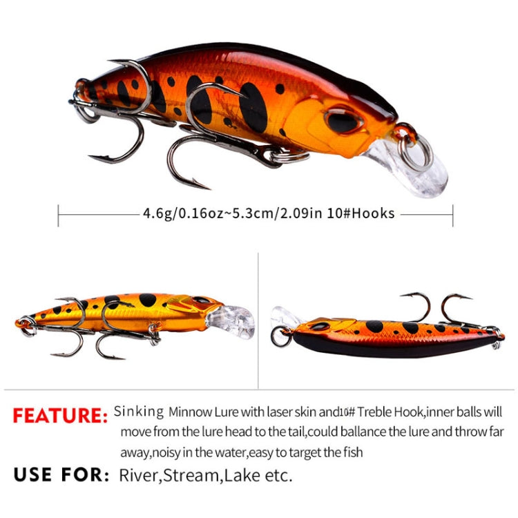 Mồi câu Minnow chìm 5.3cm 4.6g, mồi nhựa cứng bionic đổ dài, cần câu, lưỡi câu PROBEROS DW577 8003, lưỡi câu thường PROBEROS DW578