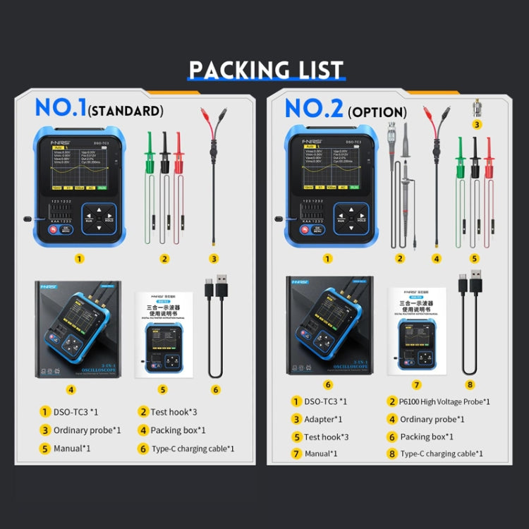 Máy hiện sóng kỹ thuật số cầm tay 3 trong 1 FNIRSI, máy kiểm tra transistor LCR, DSO-TC3 tiêu chuẩn, DSO-TC3 nâng cấp