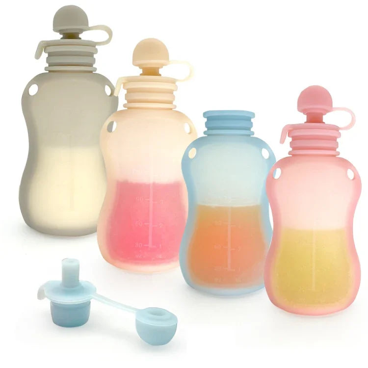 Túi đựng thức ăn cho bé bằng silicone tái sử dụng 150ml có thể bơm lại, 150ml xanh dương, 150ml hồng, 150ml be