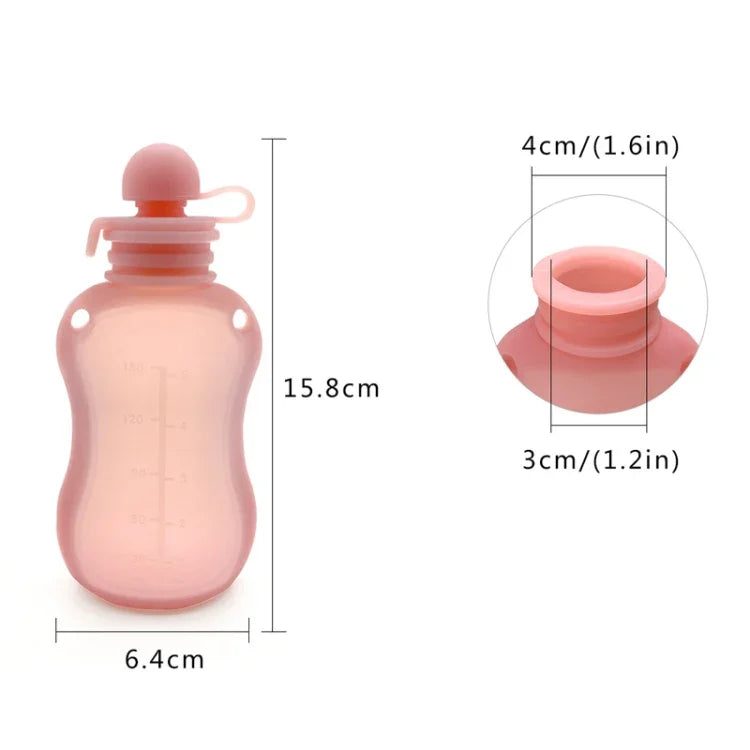 Túi đựng thức ăn cho bé bằng silicone tái sử dụng 150ml có thể bơm lại, 150ml xanh dương, 150ml hồng, 150ml be