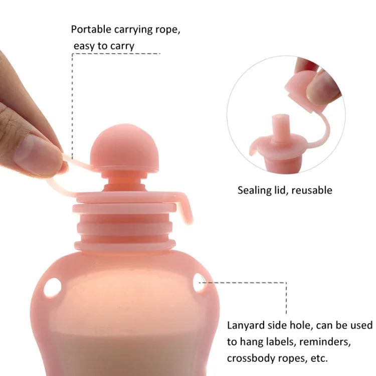 Túi đựng thức ăn cho bé bằng silicone tái sử dụng 150ml có thể bơm lại, 150ml xanh dương, 150ml hồng, 150ml be