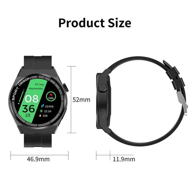 Đồng hồ thông minh GT3Pro 1.28 inch theo dõi sức khỏe, Gọi Bluetooth, NFC, Dây silicone đen, Dây silicone bạc, Dây da đen, Dây da nâu, Dây thép đen, Dây thép bạc, Dây thép ba hạt đen, Dây thép ba hạt bạc