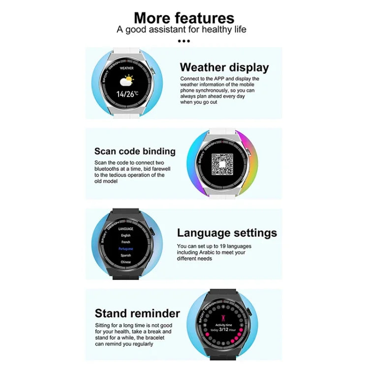 Đồng hồ thông minh GT3Pro 1.28 inch theo dõi sức khỏe, Gọi Bluetooth, NFC, Dây silicone đen, Dây silicone bạc, Dây da đen, Dây da nâu, Dây thép đen, Dây thép bạc, Dây thép ba hạt đen, Dây thép ba hạt bạc