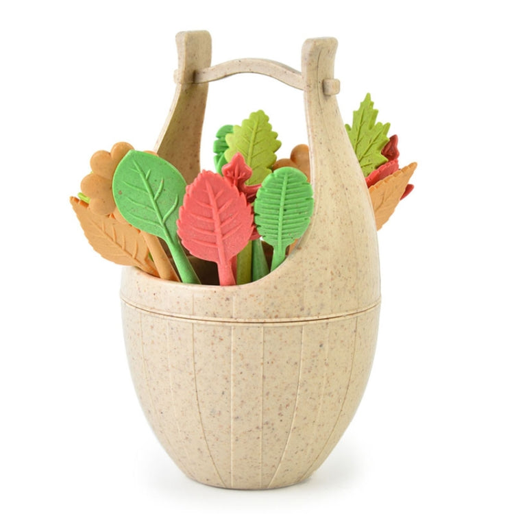 Bộ đồ ăn làm từ sợi lúa mì Mini, 16 cái nĩa trái cây + 1 thùng