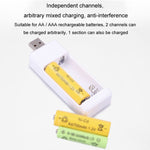 Sạc pin sạc lại USB 2 khe cắm trực tiếp cho pin AA / AAA, USB 2 khe cắm