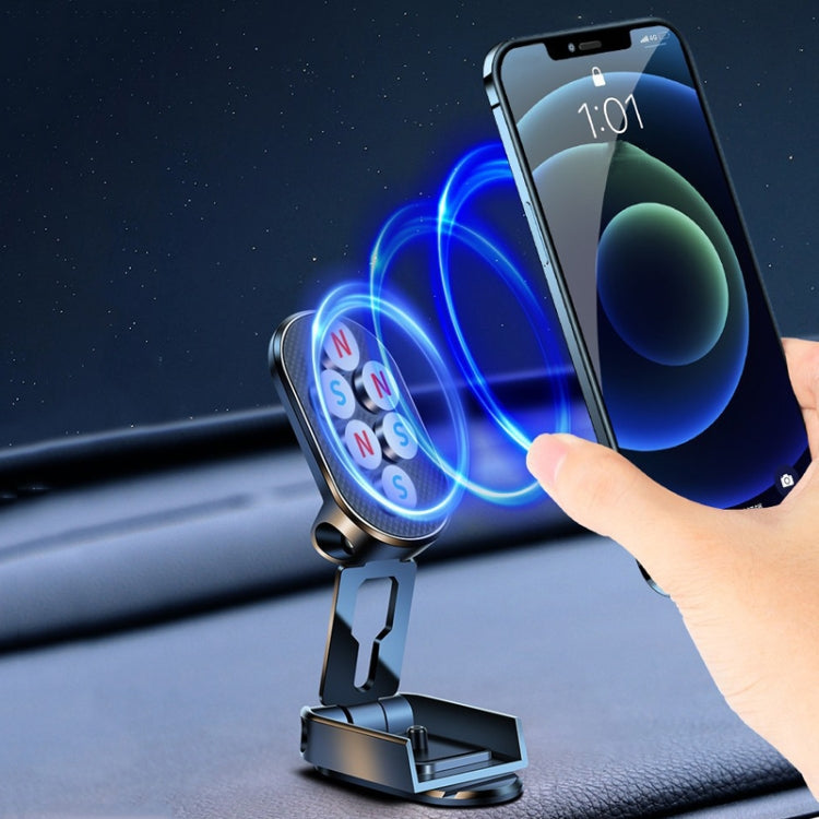 D11 Magnetic Folding Car Phone Holder Rotatable Dashboard Stick-On Navigation Stand, Black Frosted, Silver Frosted