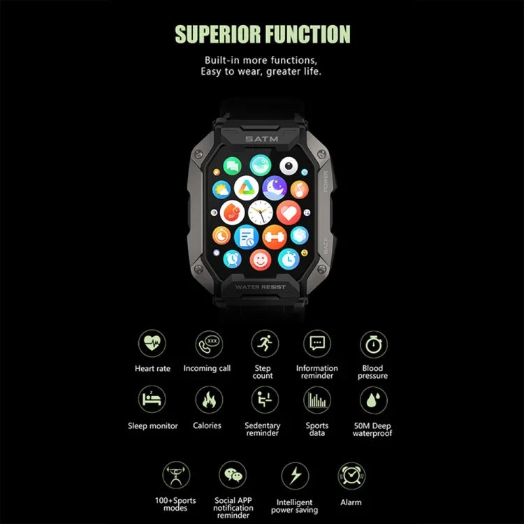 Đồng hồ thông minh C20Plus 1.81 inch theo dõi sức khỏe chống nước Bluetooth gọi điện, Màu xanh ngụy trang