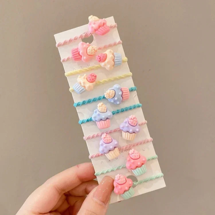 Bộ 10 chiếc dây buộc tóc trẻ em dễ thương, vòng tóc không gãy, băng đô nhỏ cho bé, hoa 1, bơ, trái cây và rau củ, hoa 2, hoa tám cánh nhiều màu, kẹo hồng, động vật ếch, kem, dưa hấu, hoa cúc trong suốt, màu kem...
