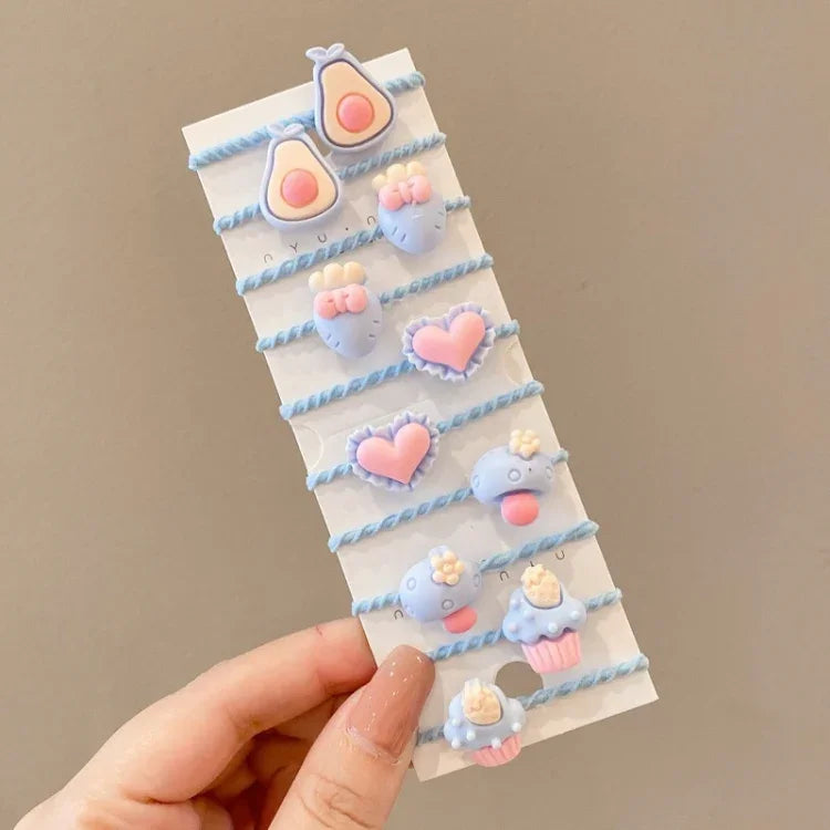 Bộ 10 chiếc dây buộc tóc trẻ em dễ thương, vòng tóc không gãy, băng đô nhỏ cho bé, hoa 1, bơ, trái cây và rau củ, hoa 2, hoa tám cánh nhiều màu, kẹo hồng, động vật ếch, kem, dưa hấu, hoa cúc trong suốt, màu kem...