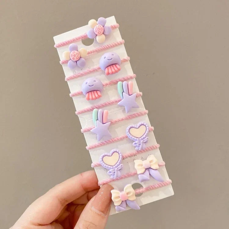 Bộ 10 chiếc dây buộc tóc trẻ em dễ thương, vòng tóc không gãy, băng đô nhỏ cho bé, hoa 1, bơ, trái cây và rau củ, hoa 2, hoa tám cánh nhiều màu, kẹo hồng, động vật ếch, kem, dưa hấu, hoa cúc trong suốt, màu kem...