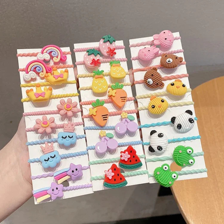 Bộ 10 chiếc dây buộc tóc trẻ em dễ thương, vòng tóc không gãy, băng đô nhỏ cho bé, hoa 1, bơ, trái cây và rau củ, hoa 2, hoa tám cánh nhiều màu, kẹo hồng, động vật ếch, kem, dưa hấu, hoa cúc trong suốt, màu kem...