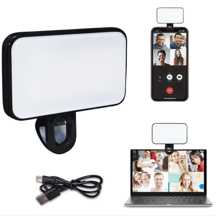 Đèn chiếu sáng selfie có thể sạc lại, 3 nhiệt độ màu, kẹp cho điện thoại, laptop, họp trên máy tính bảng, 24 đèn LED