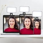 Đèn chiếu sáng selfie có thể sạc lại, 3 nhiệt độ màu, kẹp cho điện thoại, laptop, họp trên máy tính bảng, 24 đèn LED