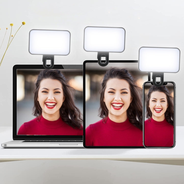Đèn chiếu sáng selfie có thể sạc lại, 3 nhiệt độ màu, kẹp cho điện thoại, laptop, họp trên máy tính bảng, 24 đèn LED