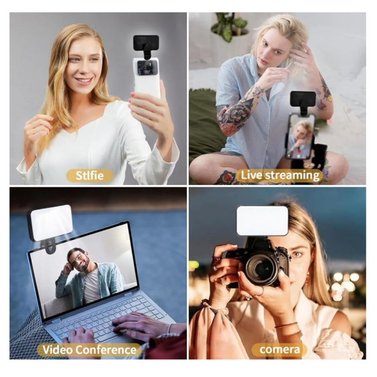 Đèn chiếu sáng selfie có thể sạc lại, 3 nhiệt độ màu, kẹp cho điện thoại, laptop, họp trên máy tính bảng, 24 đèn LED