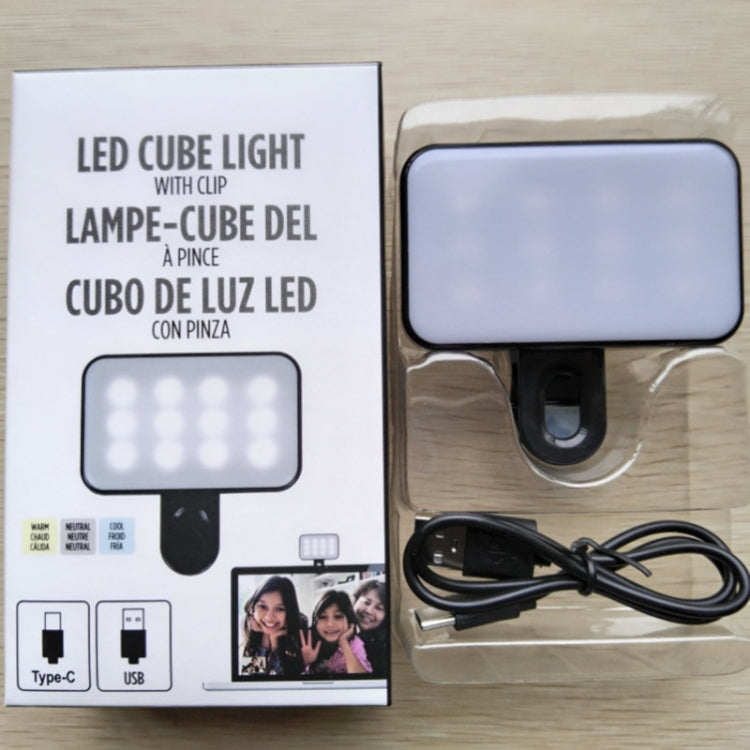 Đèn chiếu sáng selfie có thể sạc lại, 3 nhiệt độ màu, kẹp cho điện thoại, laptop, họp trên máy tính bảng, 24 đèn LED