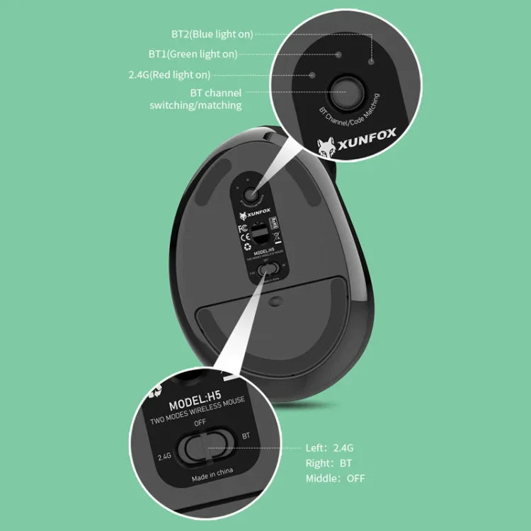 Chuột đứng dọc không dây Bluetooth chế độ kép sạc lại XUNSVFOX H5 cho văn phòng kinh doanh