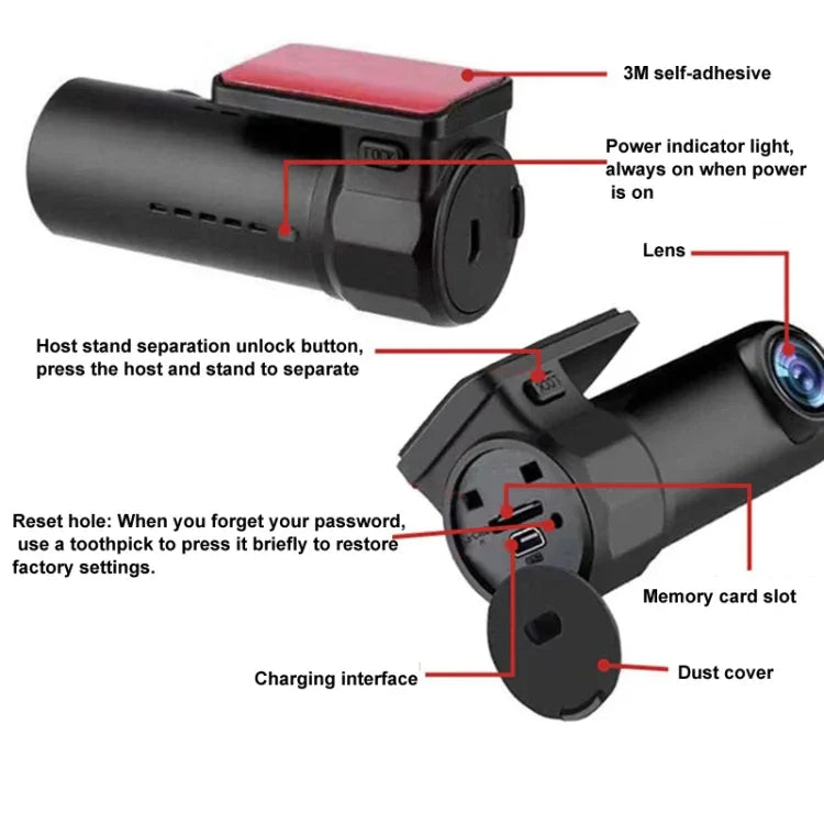 S600 Camera hành trình WiFi 1080P với ống kính góc rộng 170 độ, Máy ghi hình lái xe giấu kín