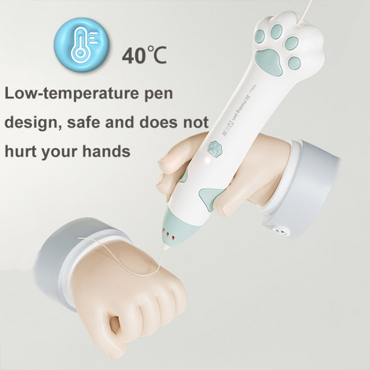 Bút in 3D nhiệt độ thấp sạc USB hình móng vuốt mèo, bút vẽ graffiti 3D DIY cho trẻ em, màu xanh bạc hà, màu hồng sakura