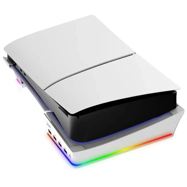 Giá đỡ ngang có đèn RGB và 4 cổng USB HUB cho máy chủ Sony PS5 Slim IPEGA PG-P5S021, màu trắng